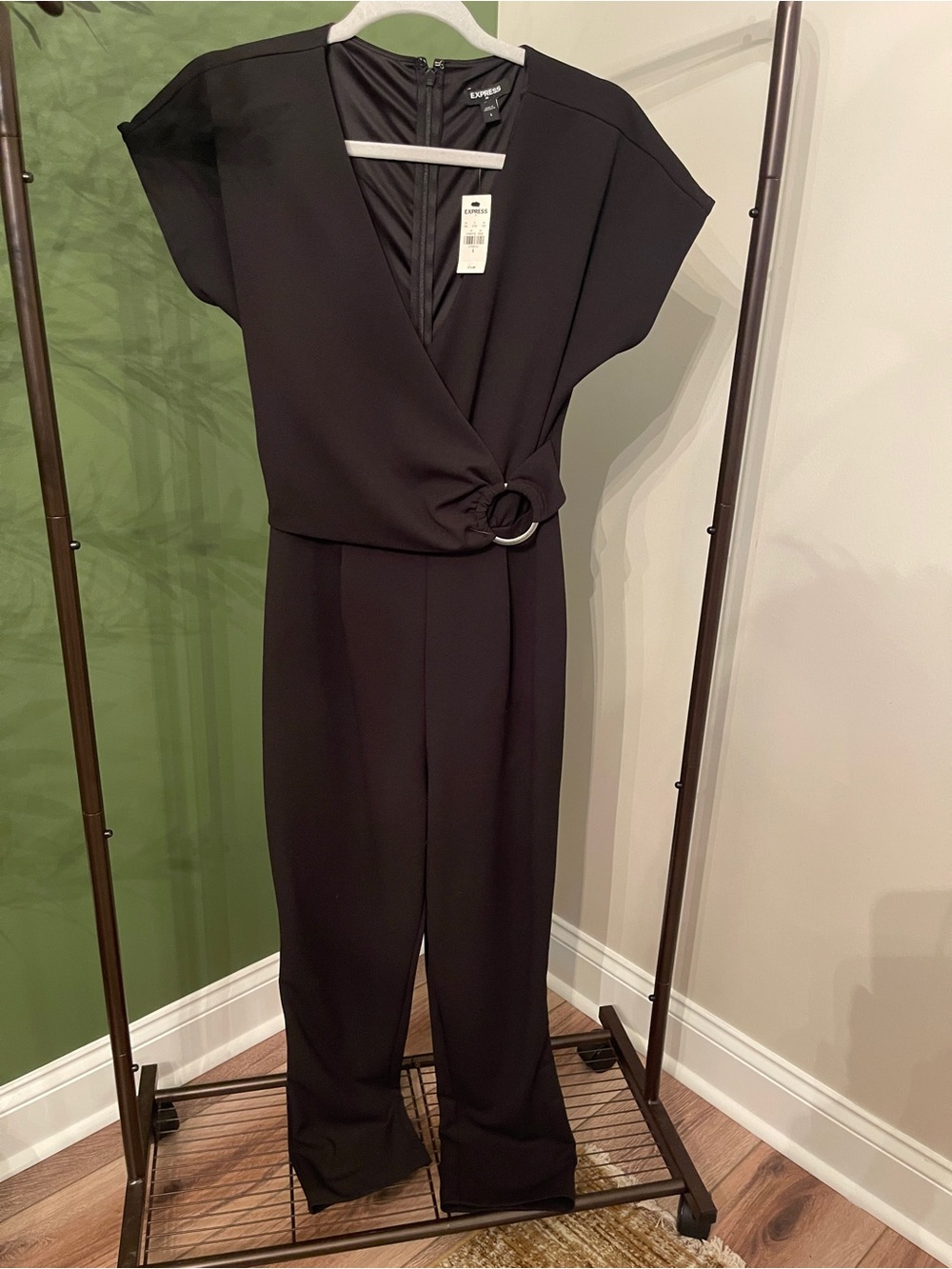 Express Black Ring-Accent Wrap Jumpsuit